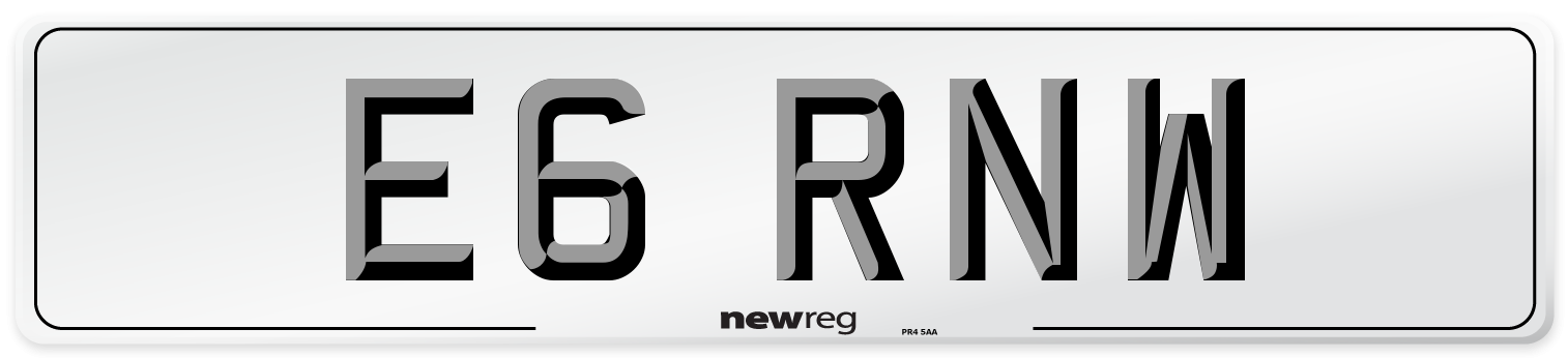 E6 RNW Number Plate from New Reg